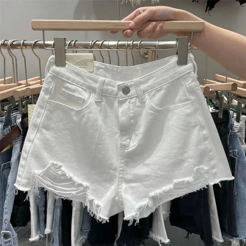 Jean Shorts 2025 New Bottoms Fashion Casual Shorts Women High Waist Hole Loose Wide Leg Shorts Summer Pantalones Cortos De Mujer