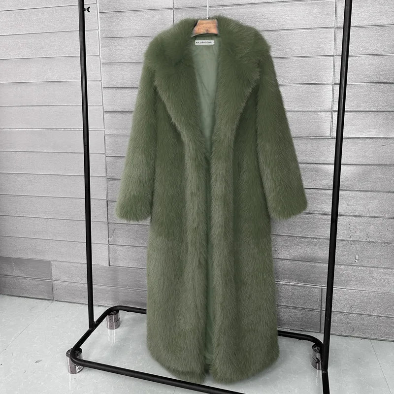 Faux Fur Coat Women Autumn Winter Large Jacket Overcoat Turn Down Collar Soild Maxi Coats Thick Warm Long Jackets Clothing 2025