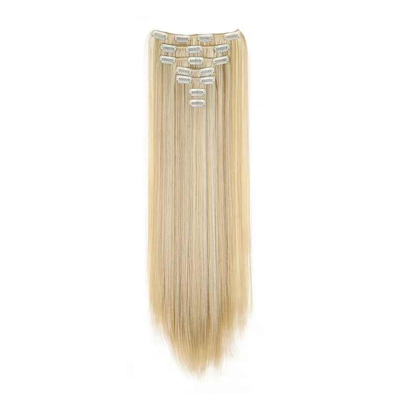 WIGSIN 24 Zoll Synthetisches 7-teiliges Set Lange glatte Haarverlängerung 16 Clips Frisur Schwarz Blond Haarteil für Damen