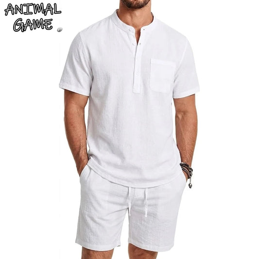 2 Piece Outfit Set Man Summer Men's Casual Pants Solid Color Short-sleeved Hawaiian Shirt Man Outfit Set Clothes of Man Gym Man