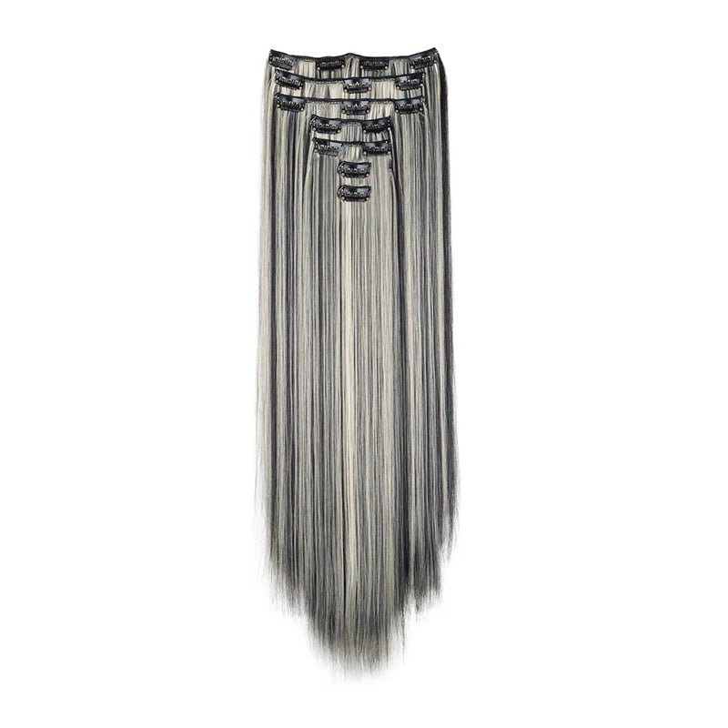 WIGSIN 24 Zoll Synthetisches 7-teiliges Set Lange glatte Haarverlängerung 16 Clips Frisur Schwarz Blond Haarteil für Damen