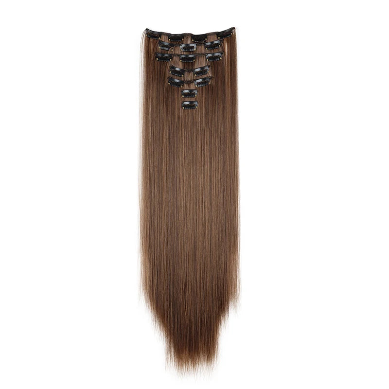 WIGSIN 24 Zoll Synthetisches 7-teiliges Set Lange glatte Haarverlängerung 16 Clips Frisur Schwarz Blond Haarteil für Damen