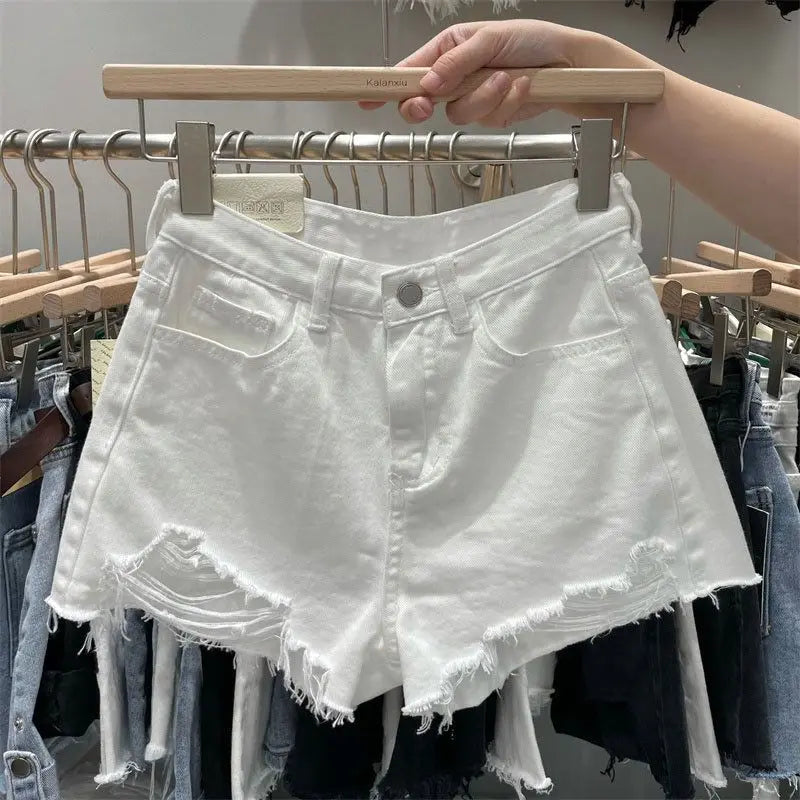 Jean Shorts 2025 New Bottoms Fashion Casual Shorts Women High Waist Hole Loose Wide Leg Shorts Summer Pantalones Cortos De Mujer