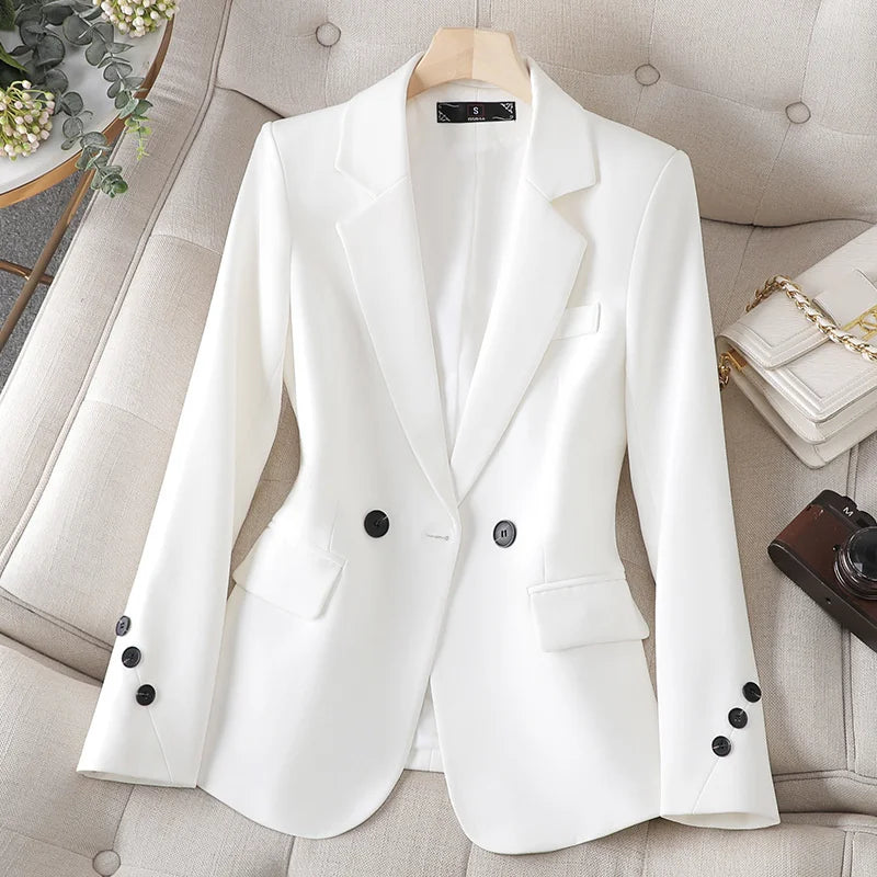 New Blazers Women Korean Spring Autumn Slim Business Blazer Ladies Coats Office Blazer Casual Coat White Black Long Sleeve Suits