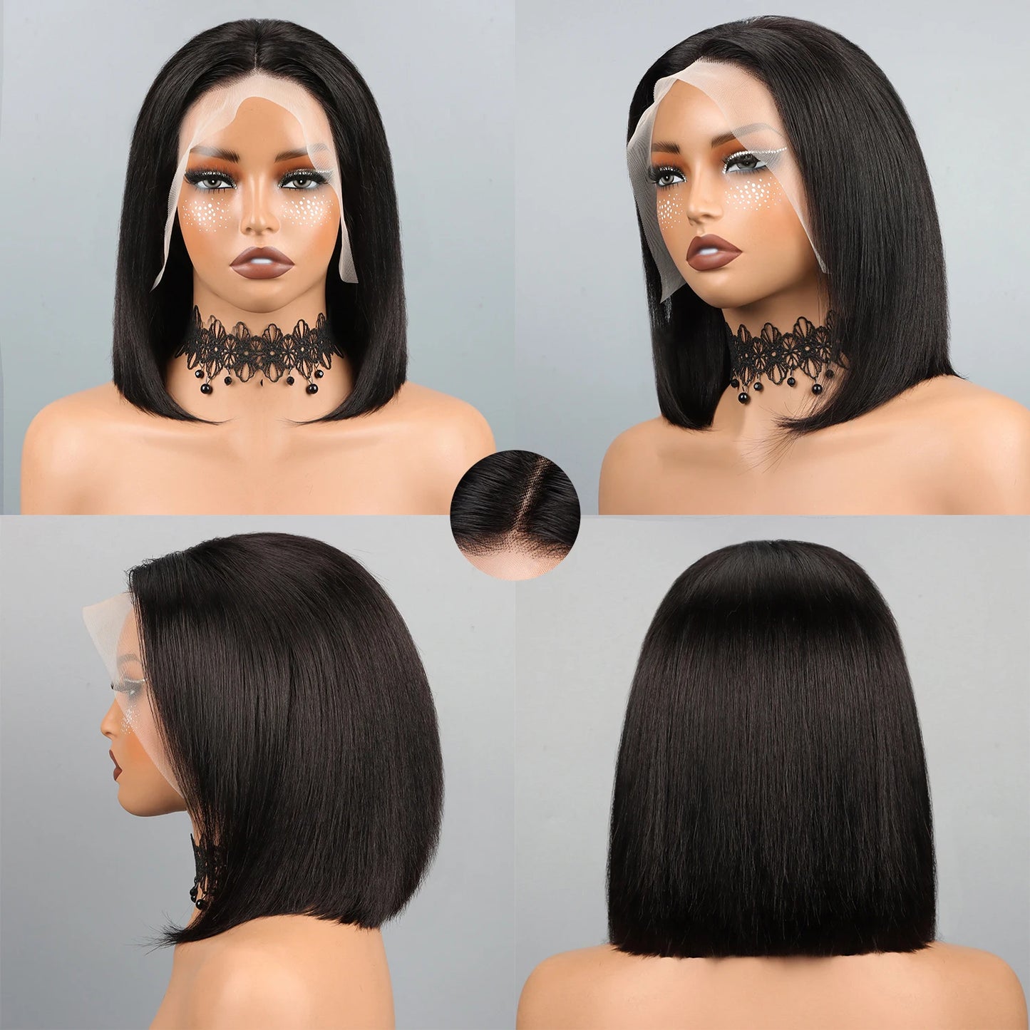 Bob Perücke Echthaar 13x4 HD Lace Front Echthaarperücken für schwarze Frauen Klebstofflose Lace Front Perücken vorgezupft, vorgeschnitten, gerader Bob