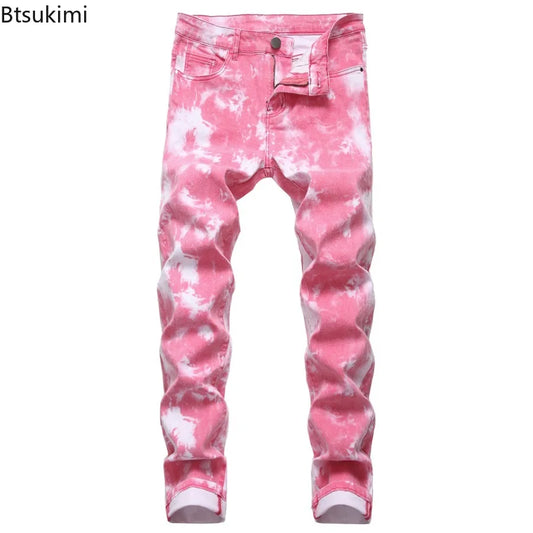 2026 High Quality Colorful Jeans for Men Elastic Slim Straight Casual Trousers Trend Streetwear Male All-match Denim Long Pants