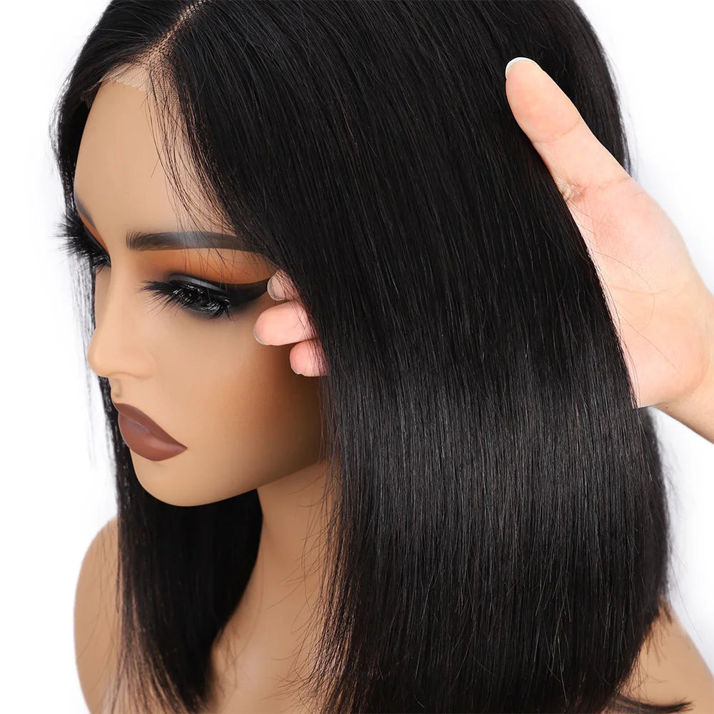 Wear And Go Glueless Wigs Echthaar Bob Glatt Vorgeschnittene Lace Front Wigs Echthaar Verbesserte Klebstofffreie Lace Front Wigs für Frauen
