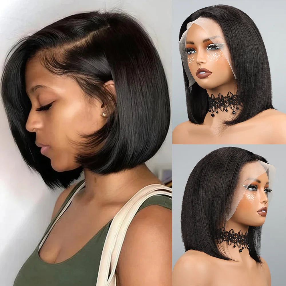 Bob Perücke Echthaar 13x4 HD Lace Front Echthaarperücken für schwarze Frauen Klebstofflose Lace Front Perücken vorgezupft, vorgeschnitten, gerader Bob