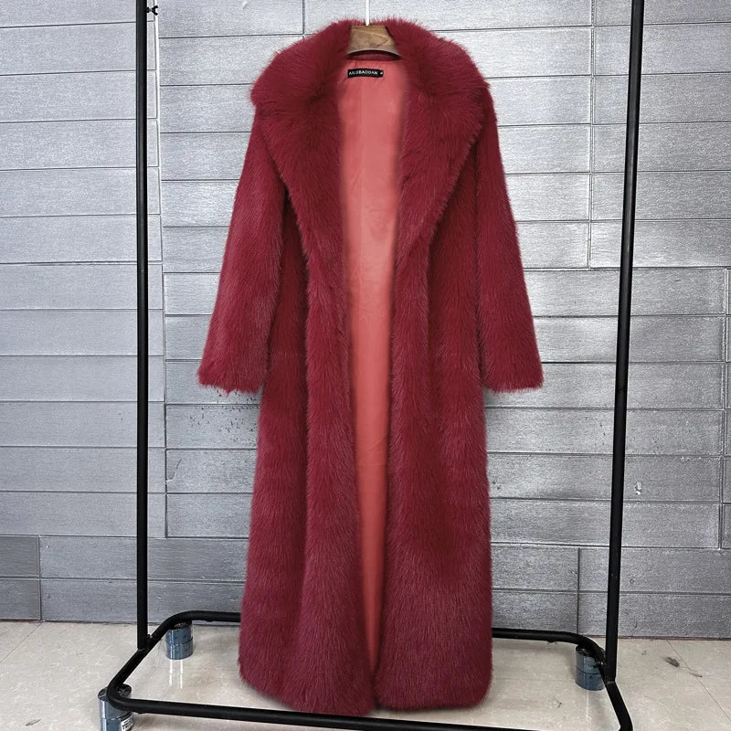 Faux Fur Coat Women Autumn Winter Large Jacket Overcoat Turn Down Collar Soild Maxi Coats Thick Warm Long Jackets Clothing 2025