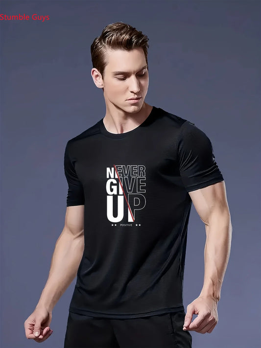 Summer Fashion Quick Dry High Street Men's Jersey T-Shirt Casual Loose Short Sleeve Breathable Printed Sportswear