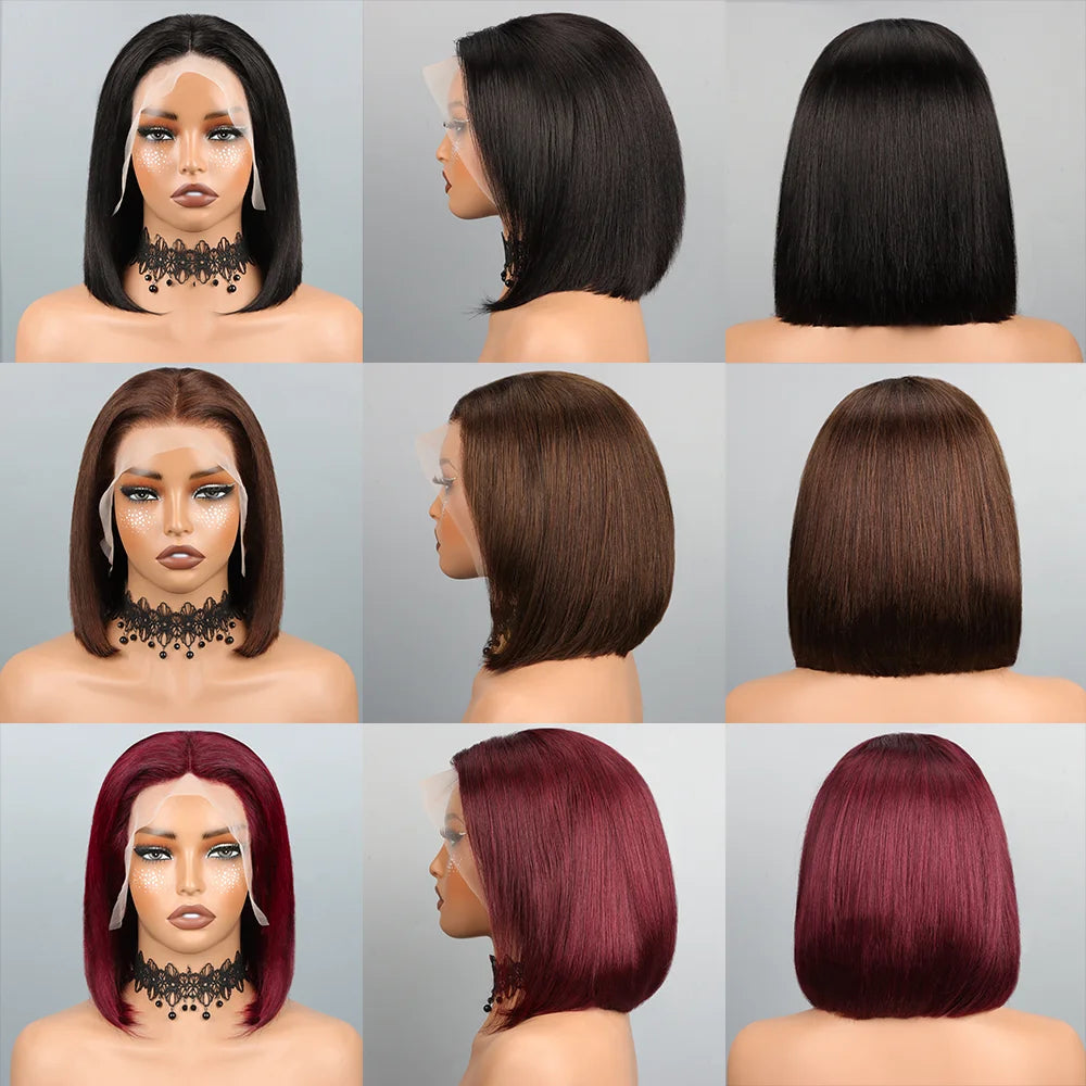 Bob Perücke Echthaar 13x4 HD Lace Front Echthaarperücken für schwarze Frauen Klebstofflose Lace Front Perücken vorgezupft, vorgeschnitten, gerader Bob