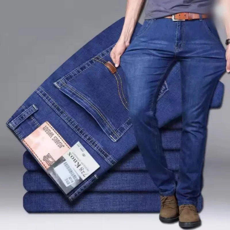 Fashion Men  Straight Jeans Men 2026 New Stretch Slim Fit Pants Comfortable Soft Business Denim Trousers Male Brand Clothing ﻿