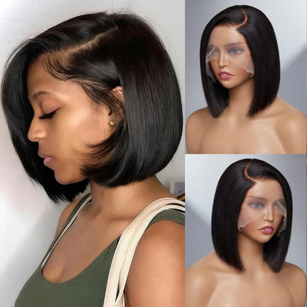 Bob Perücke Echthaar 13x4 HD Lace Front Echthaarperücken für schwarze Frauen Klebstofflose Lace Front Perücken vorgezupft, vorgeschnitten, gerader Bob