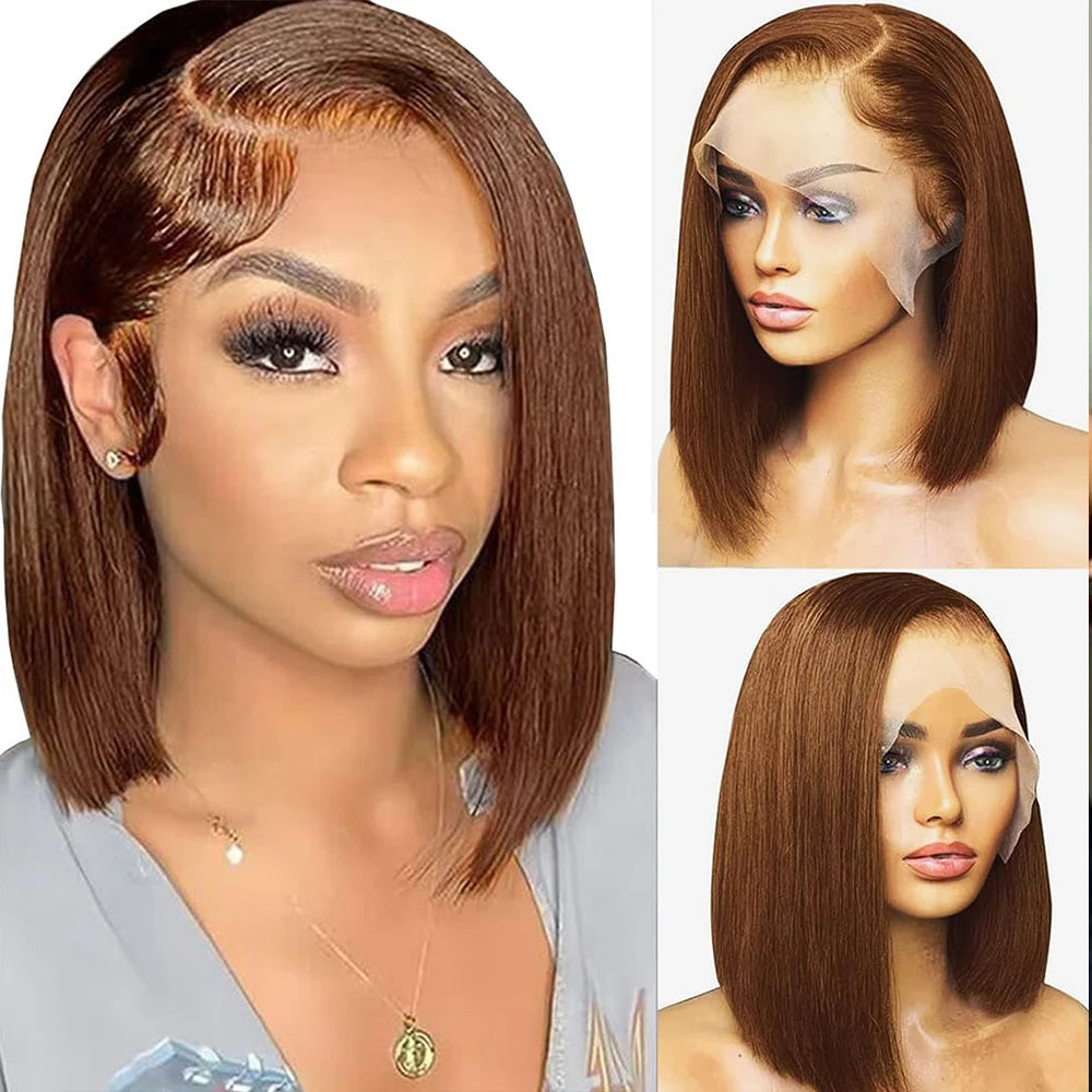 Bob Perücke Echthaar 13x4 HD Lace Front Echthaarperücken für schwarze Frauen Klebstofflose Lace Front Perücken vorgezupft, vorgeschnitten, gerader Bob