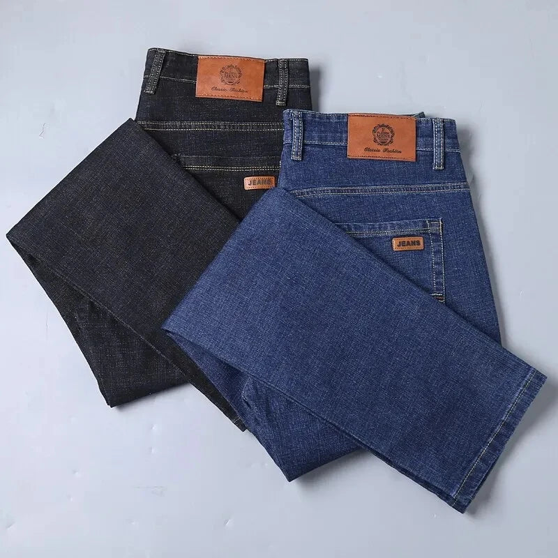 Fashion Men  Straight Jeans Men 2026 New Stretch Slim Fit Pants Comfortable Soft Business Denim Trousers Male Brand Clothing ﻿