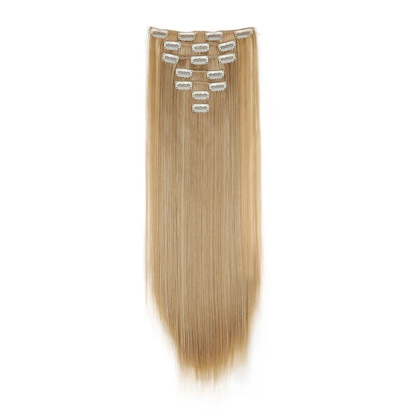 WIGSIN 24 Zoll Synthetisches 7-teiliges Set Lange glatte Haarverlängerung 16 Clips Frisur Schwarz Blond Haarteil für Damen