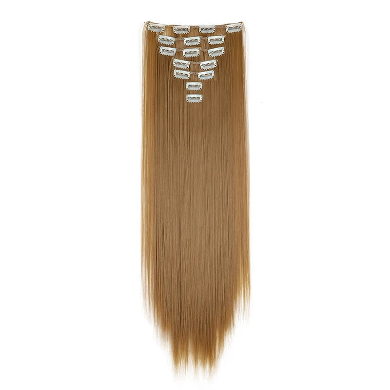 WIGSIN 24 Zoll Synthetisches 7-teiliges Set Lange glatte Haarverlängerung 16 Clips Frisur Schwarz Blond Haarteil für Damen