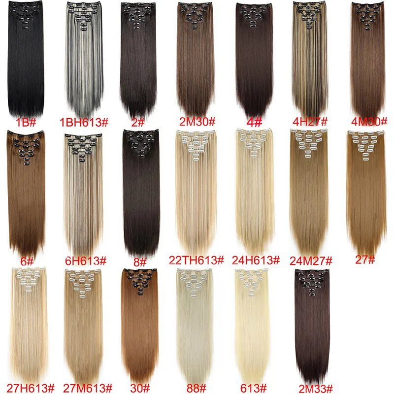 WIGSIN 24 Zoll Synthetisches 7-teiliges Set Lange glatte Haarverlängerung 16 Clips Frisur Schwarz Blond Haarteil für Damen