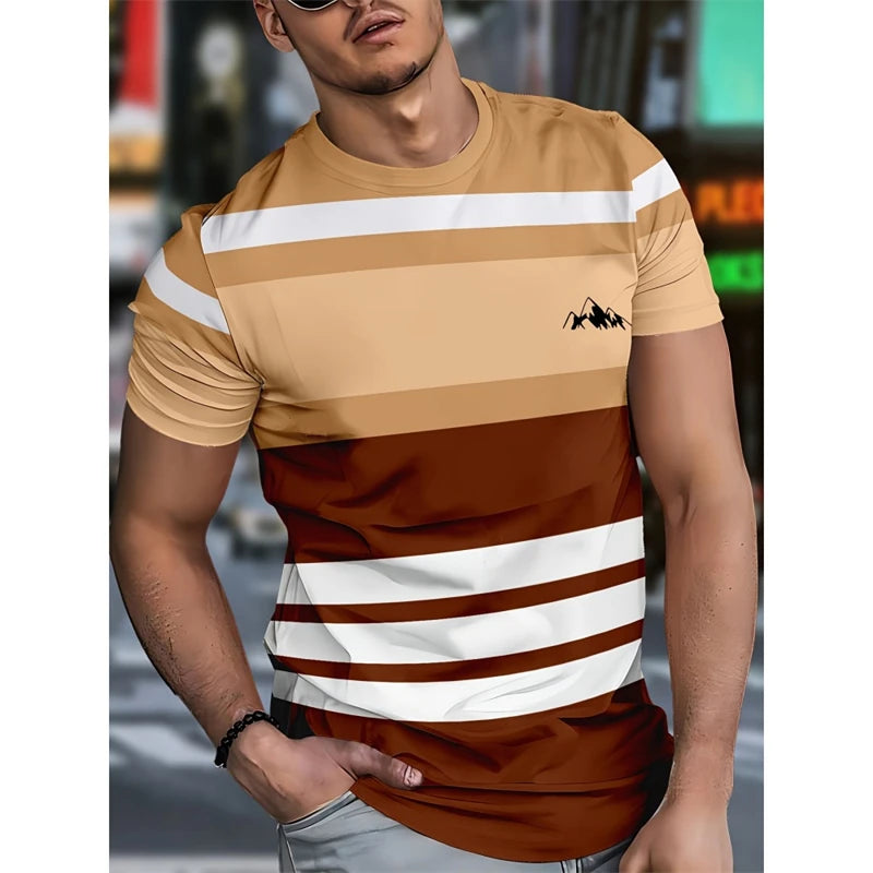 Simple Fashion Striped Graphic T Shirts For Men Summer Trendy Short  Sleeve 3D Printed T-shirts Casual Oversized Crew Neck Tees