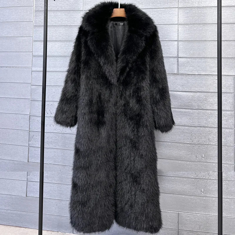 Faux Fur Coat Women Autumn Winter Large Jacket Overcoat Turn Down Collar Soild Maxi Coats Thick Warm Long Jackets Clothing 2025
