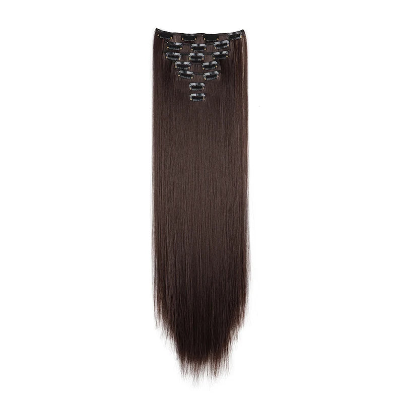 WIGSIN 24 Zoll Synthetisches 7-teiliges Set Lange glatte Haarverlängerung 16 Clips Frisur Schwarz Blond Haarteil für Damen