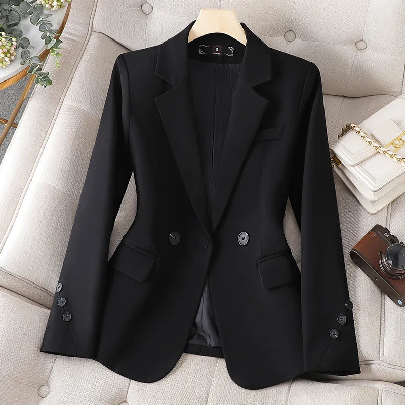 New Blazers Women Korean Spring Autumn Slim Business Blazer Ladies Coats Office Blazer Casual Coat White Black Long Sleeve Suits