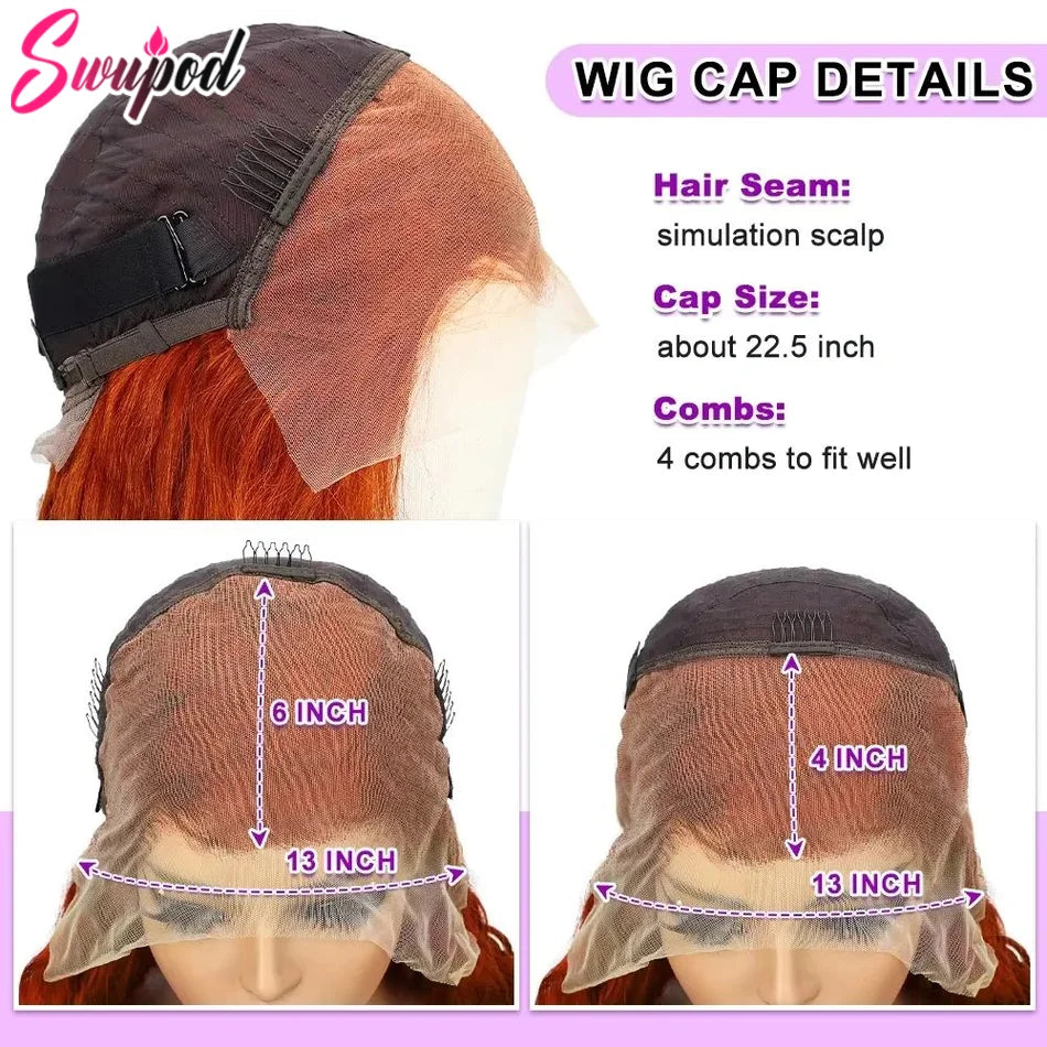38 Zoll Echthaar 13x6 Lace Front Perücke 250% Dichte Deep Wave Orange Ingwer 13x4 Water Wave 4x4 Preplucked Lockige Perücken HD Spitze