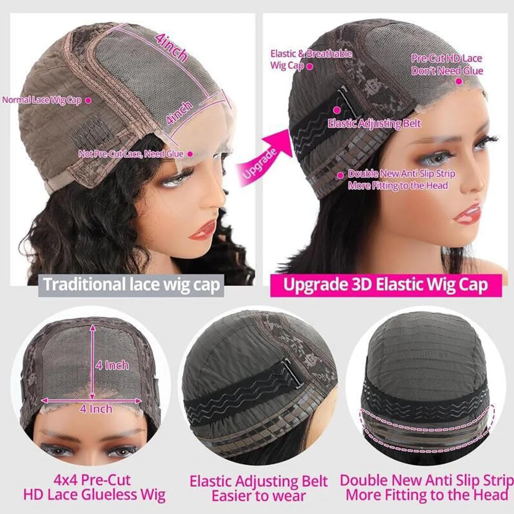 Wear And Go Glueless Wigs Echthaar Bob Glatt Vorgeschnittene Lace Front Wigs Echthaar Verbesserte Klebstofffreie Lace Front Wigs für Frauen