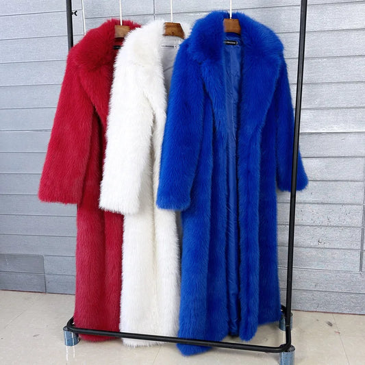 Faux Fur Coat Women Autumn Winter Large Jacket Overcoat Turn Down Collar Soild Maxi Coats Thick Warm Long Jackets Clothing 2025